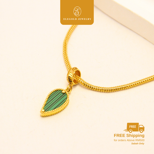 916 Green Stone Leaf Loket Charm Pendant Bajet | Elegold - 20L8F