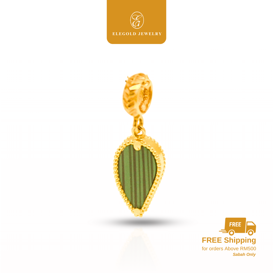 916 Green Stone Leaf Loket Charm Pendant Bajet | Elegold - 20L8F