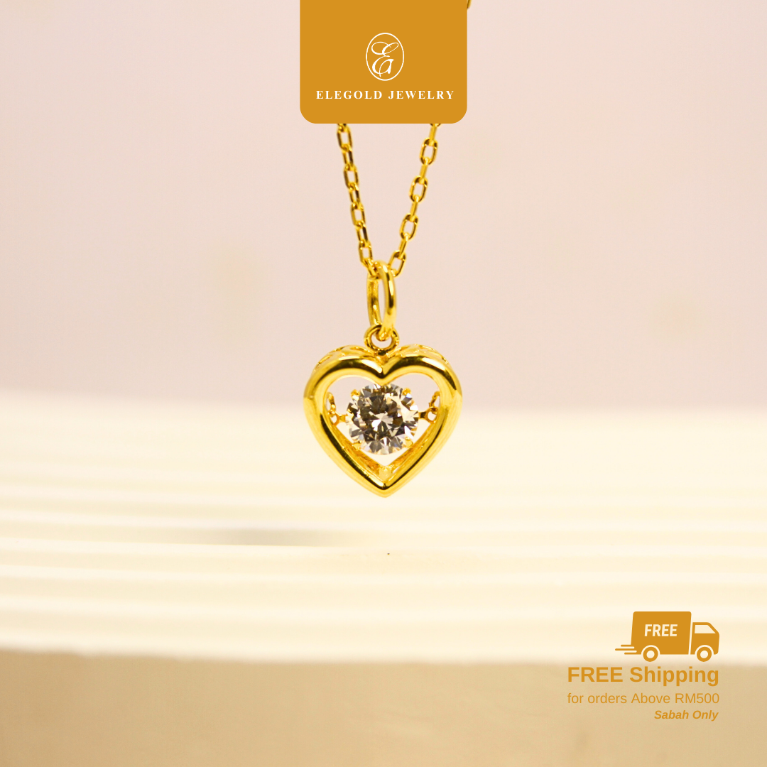 916 Gold Heart Plain Dancing CZ Stone Pendant | Loket Emas 916 Batu CZ | Elegold