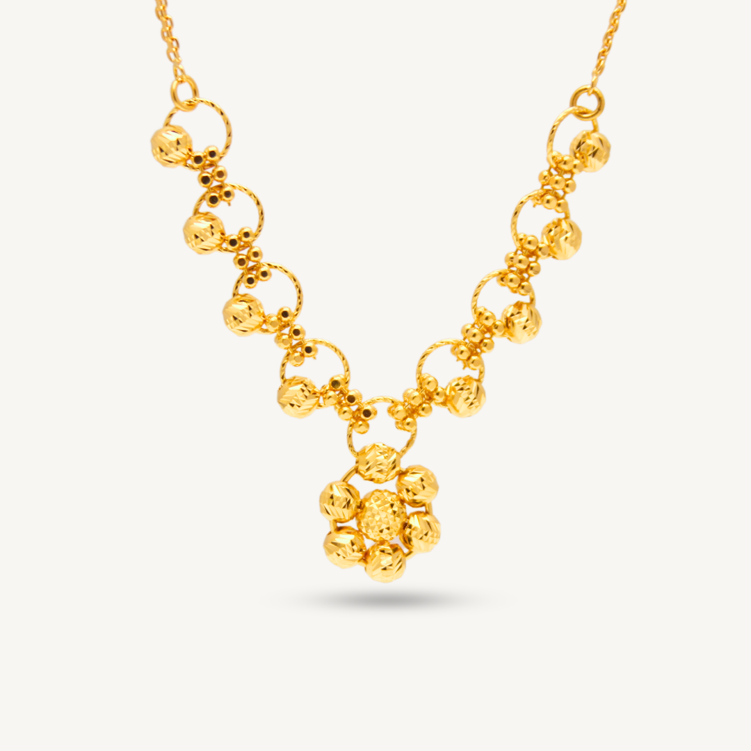 916G Flower Shaped Shiny Beads Necklace Pendant Set Necklace Elegold - 20SRF