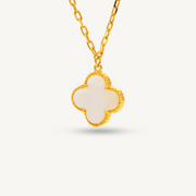 916G Clover White Stone Batu Necklace Pendant Set Necklace Elegold  - 20QQX