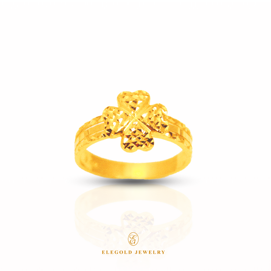 Elegold Shiny Fashion Clover 916 Gold Ring - 20M0E