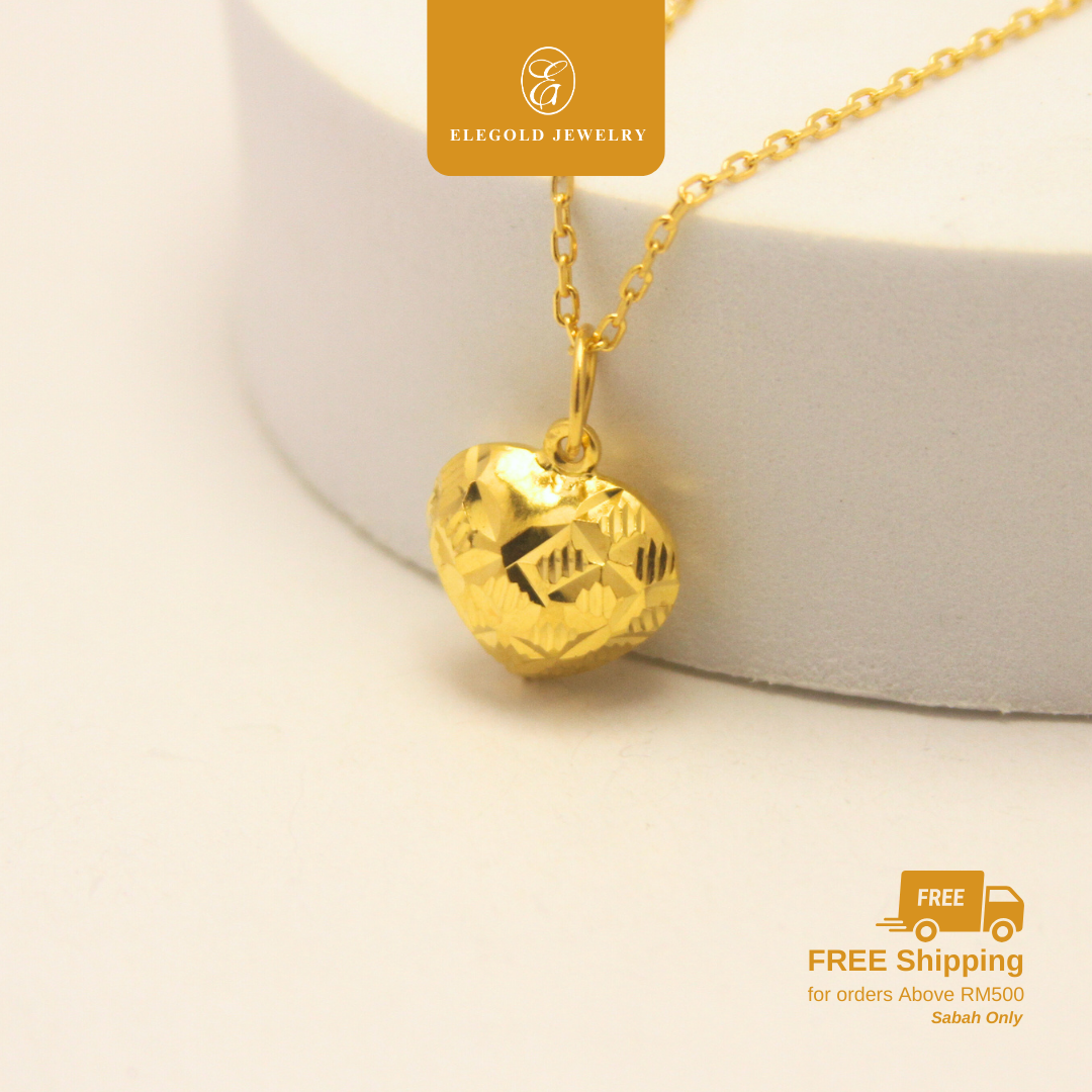 916 Gold Love Fashion Cut Hallow Shiny Pendants | Loket Fesyen Hati Emas 916 | Elegold