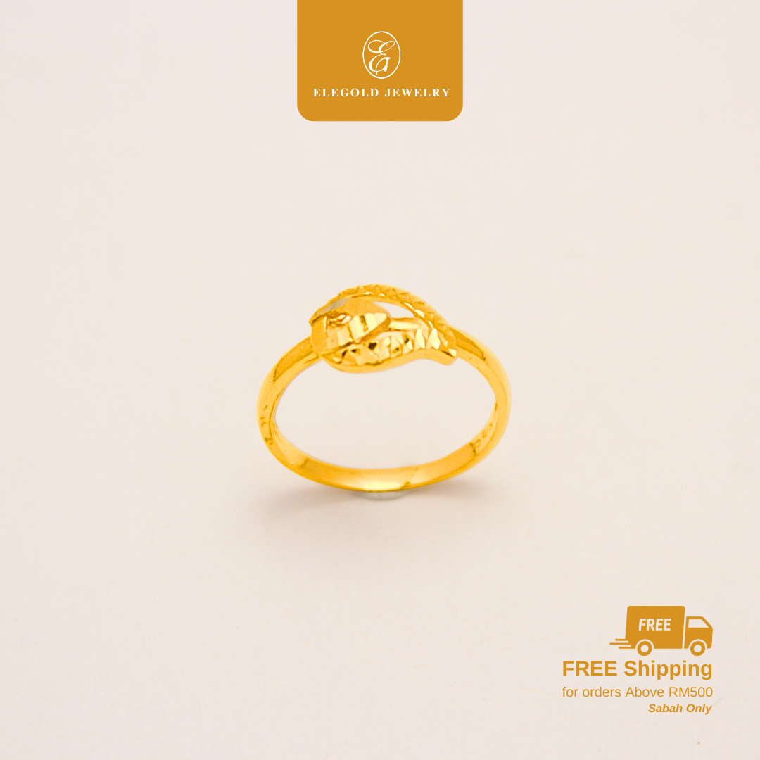 916 Gold Shiny Cut Leaflet Ring Cincin | Cincin Fesyen Kilat | Elegold