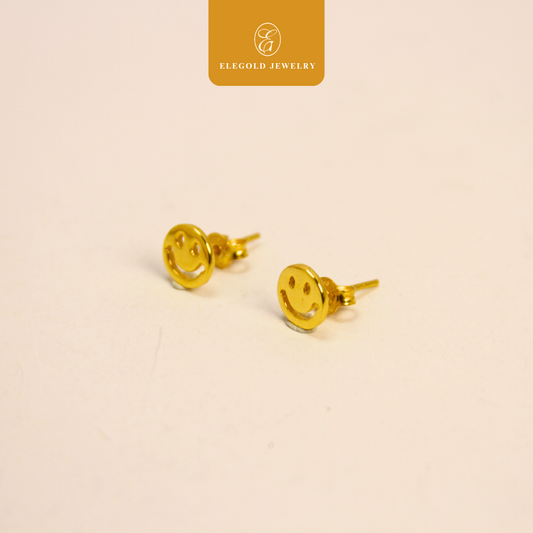 916 Gold Smilly Fashion Plain Stud Earrings | Anting Plain Fesyen Emas 916 | Elegold