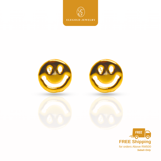 916 Gold Smilly Fashion Plain Stud Earrings | Anting Plain Fesyen Emas 916 | Elegold