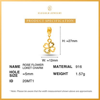 916 Rose Flower Loket Charm Pendant | Elegold - 20MT1