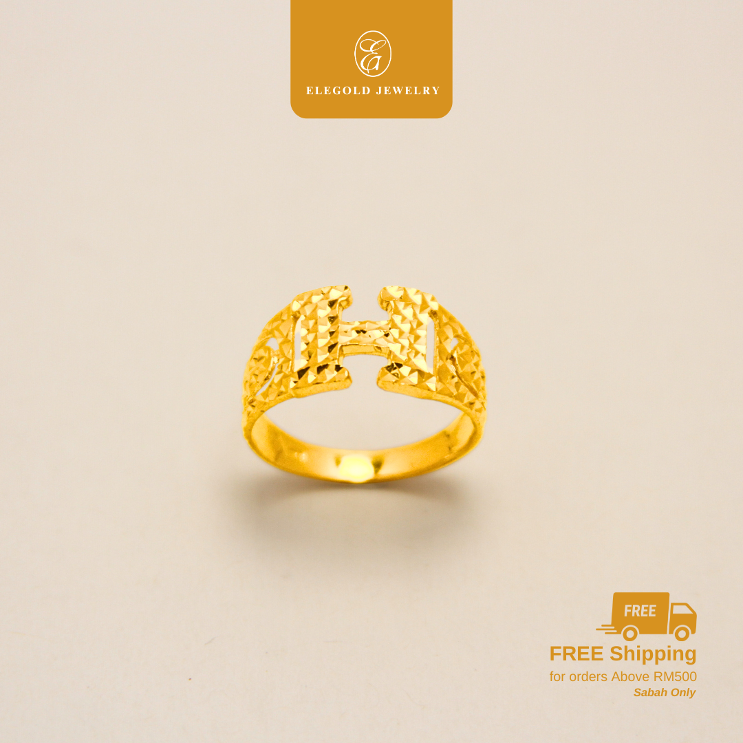 916 Gold Shiny H Fesyen Bold Gold Ring | Cincin Fesyen Kilat Emas 916 | Elegold