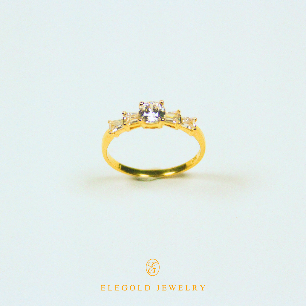 Elegold Square Cut 5 Stones CZ Gold Ring - 20NDY