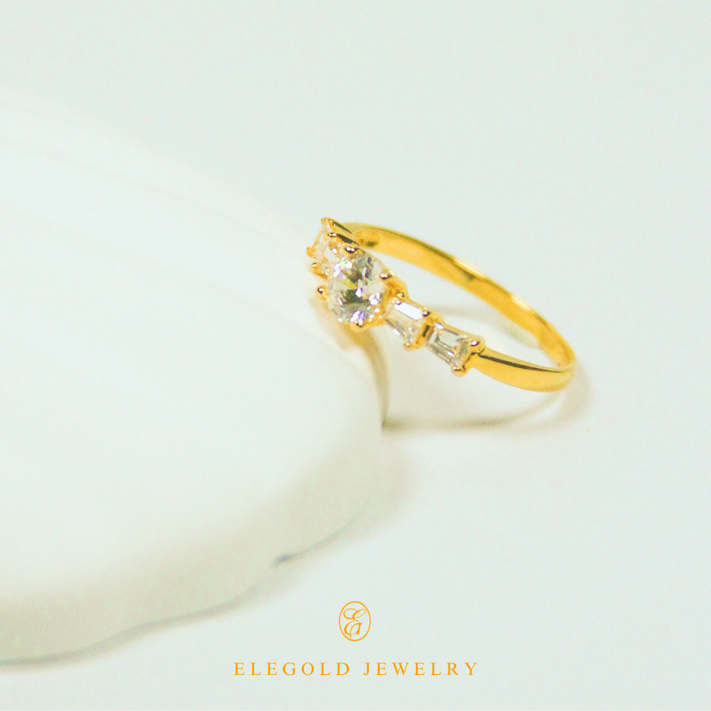 Elegold Square Cut 5 Stones CZ Gold Ring - 20NDY