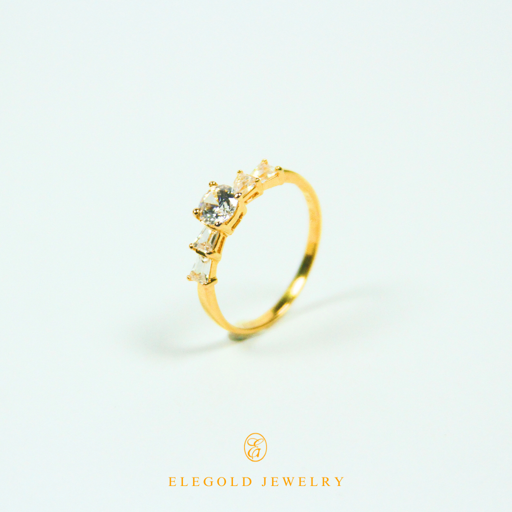 Elegold Square Cut 5 Stones CZ Gold Ring - 20NDY