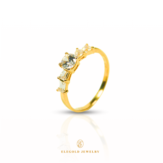 Elegold Square Cut 5 Stones CZ Gold Ring - 20NDY