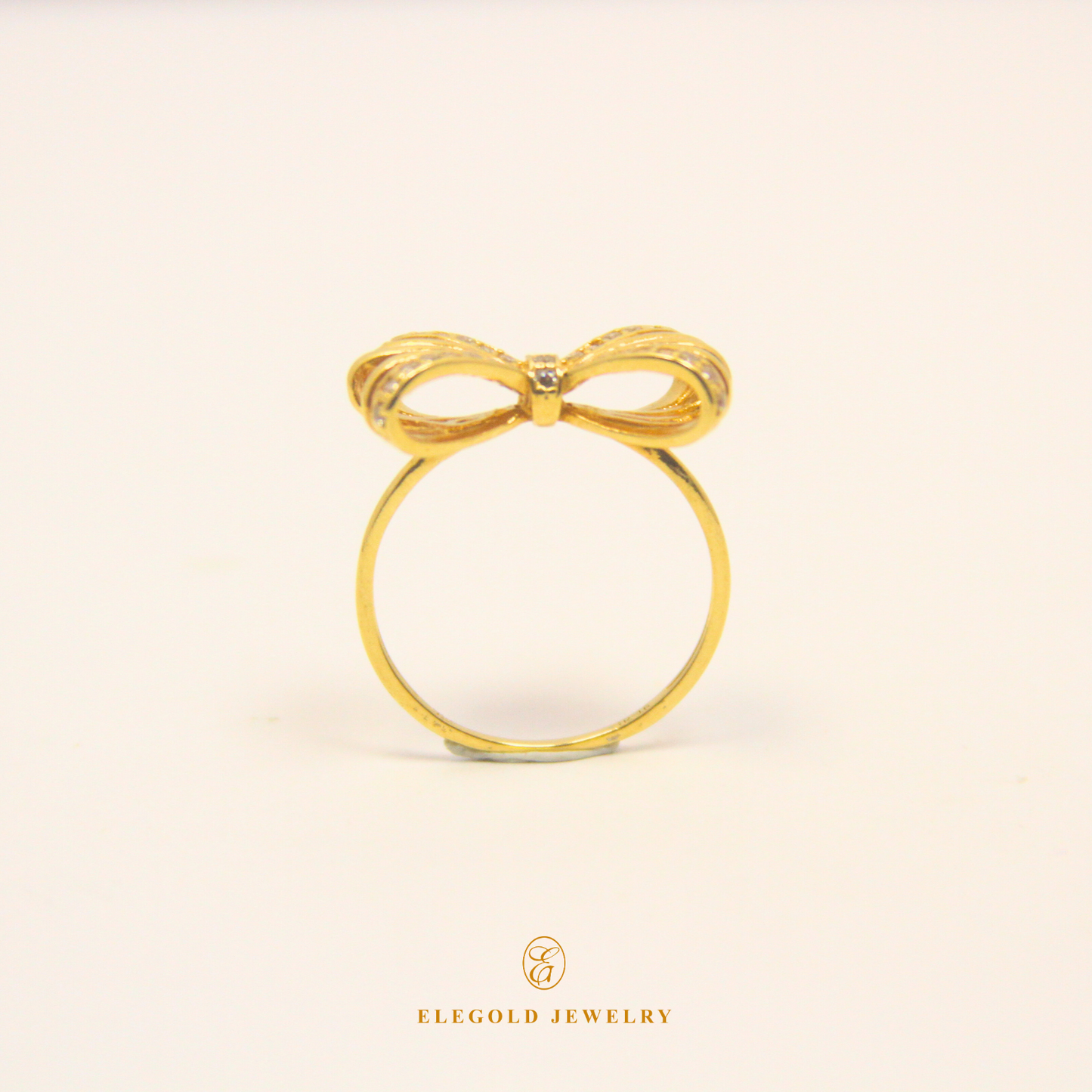 Fesyen Ribbon Gold Ring Simple Band + Stone