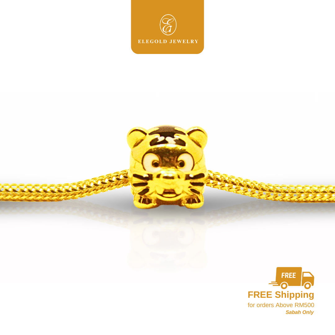 916 Cute Tiger Gold Loket Charm Bajet | Elegold - 20NV9