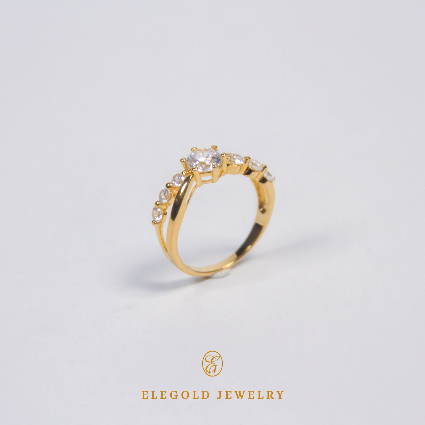 Elegold Intertwined CZ Stone Gold Ring