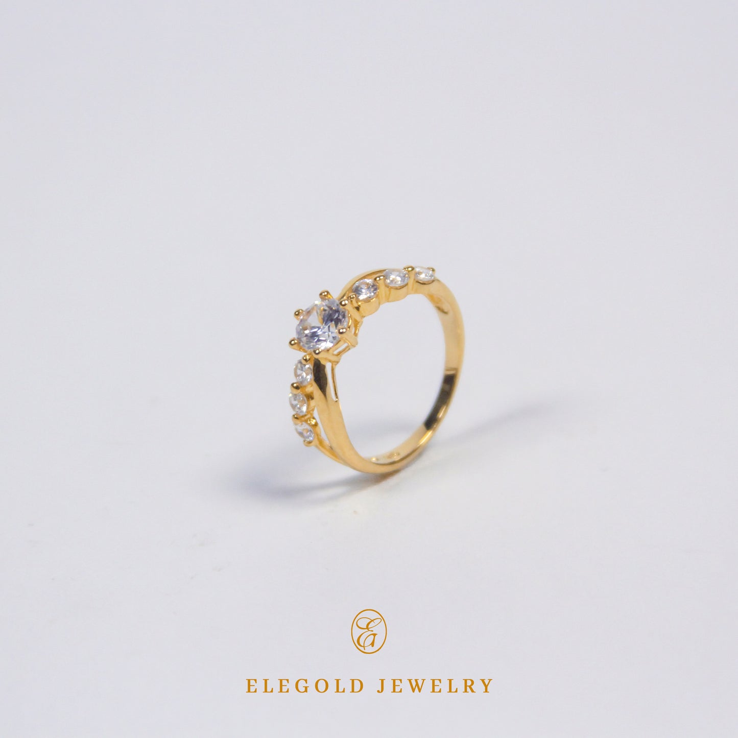 Elegold Intertwined CZ Stone Gold Ring