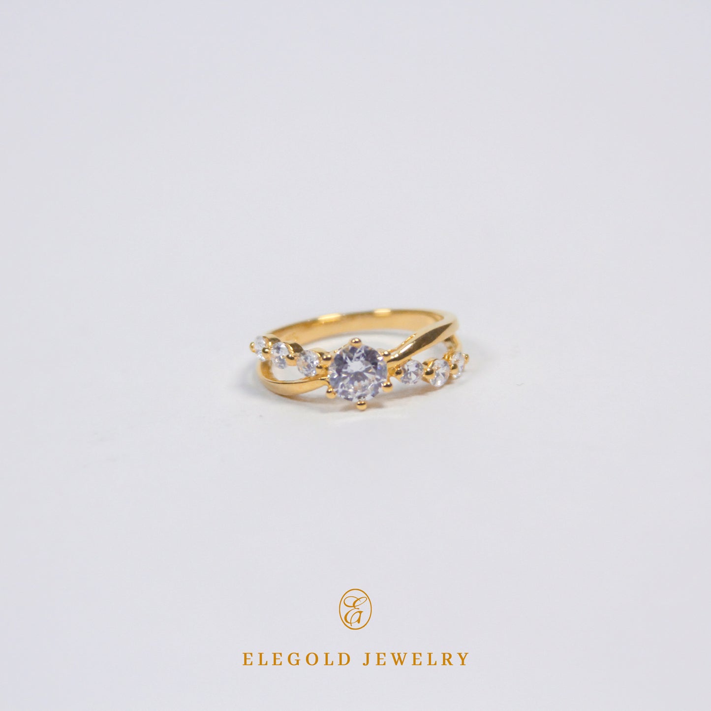 Elegold Intertwined CZ Stone Gold Ring