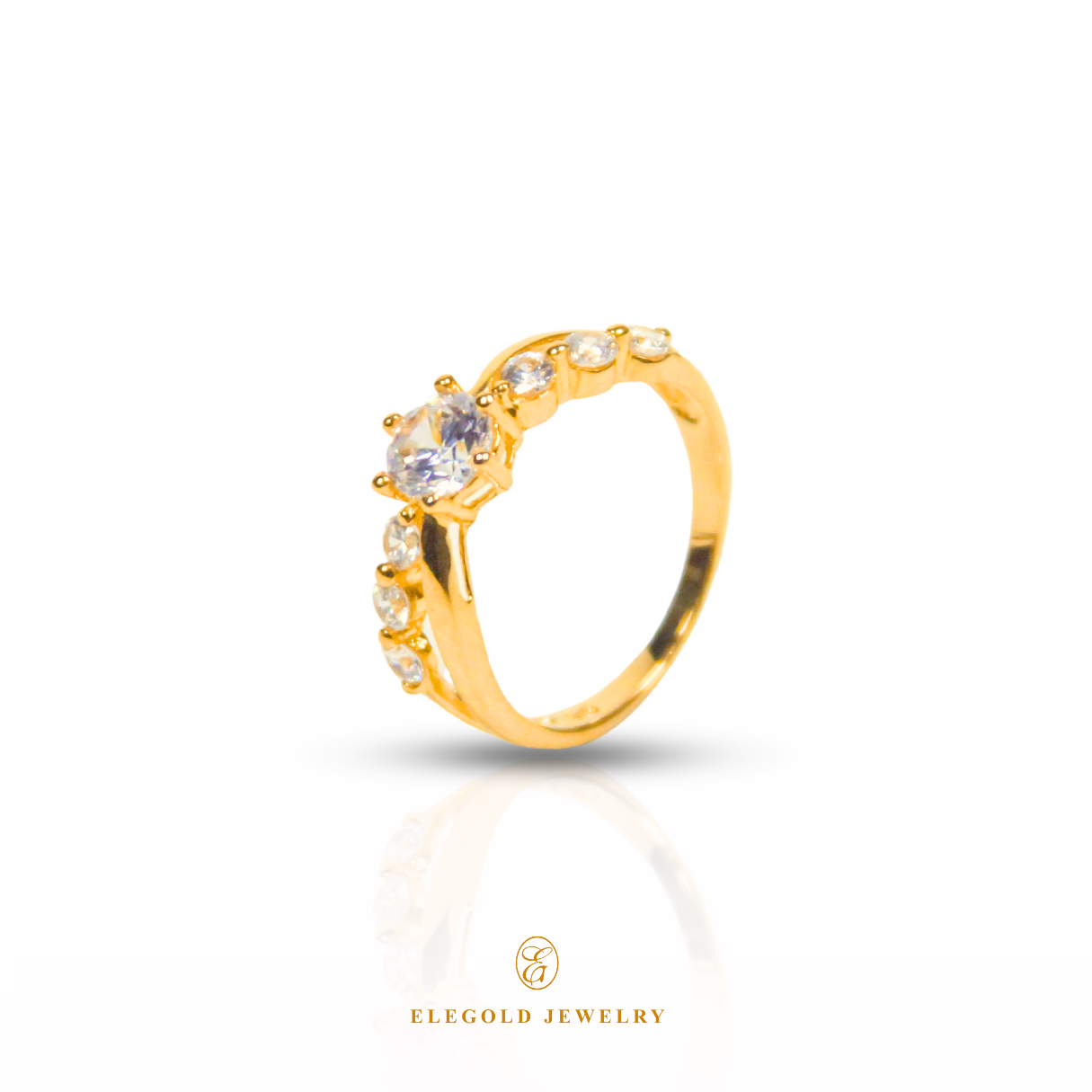 Elegold Intertwined CZ Stone Gold Ring