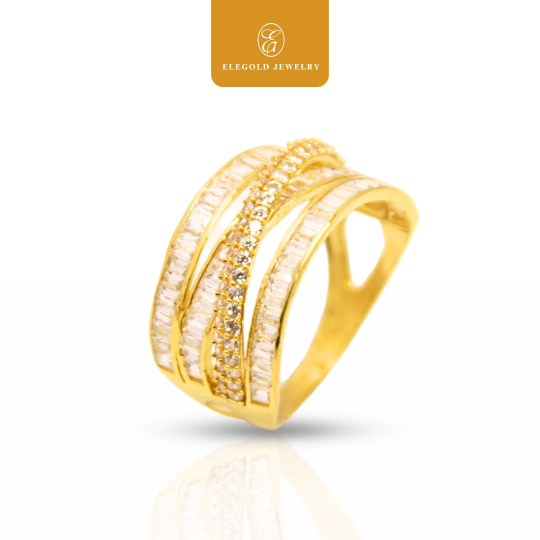 Bold Twisted CZ Stone Ring Gold Ring Elegold
