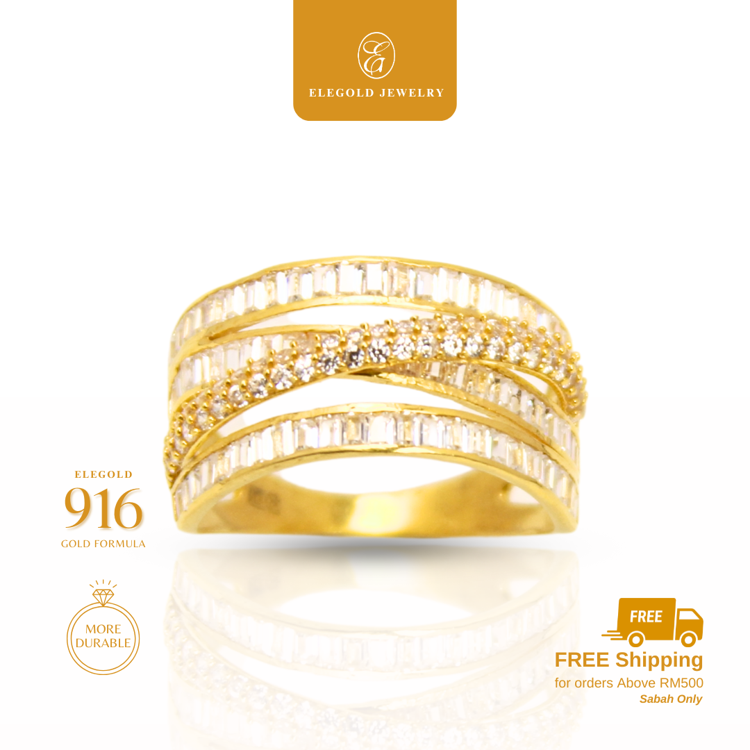 Bold Twisted CZ Stone Ring Gold Ring Elegold