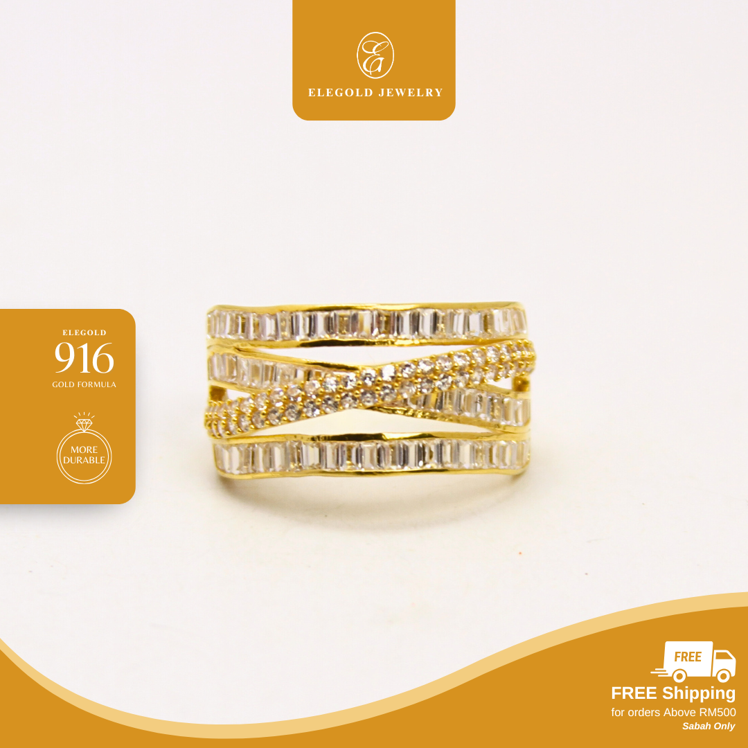 Bold Twisted CZ Stone Ring Gold Ring Elegold