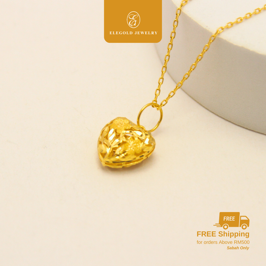 916 Gold Love Fashion Shiny Pendants | Loket Fesyen Hati Emas 916 | Elegold