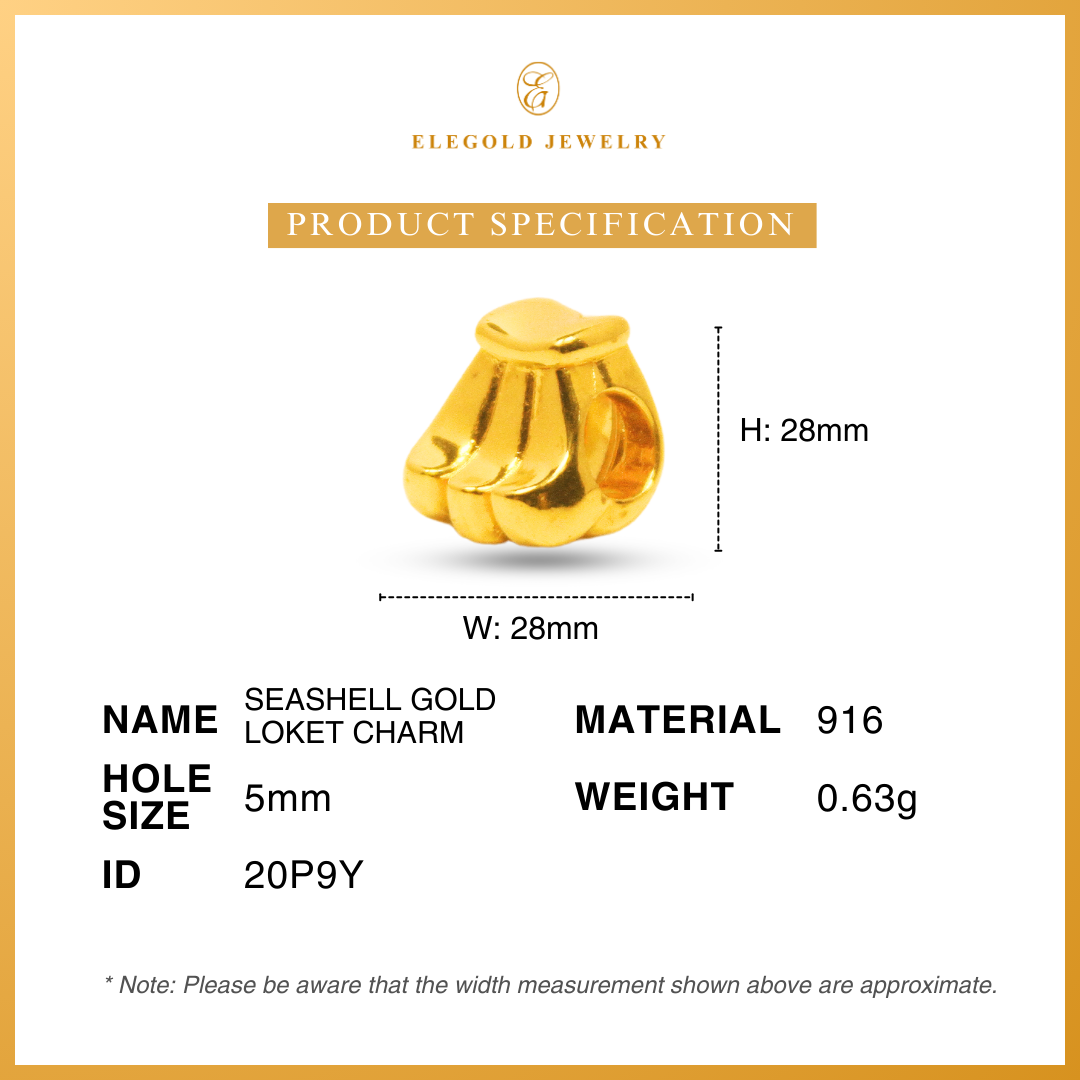 916 SeaShell Gold Loket Charm Bajet | Elegold - 20P9Y
