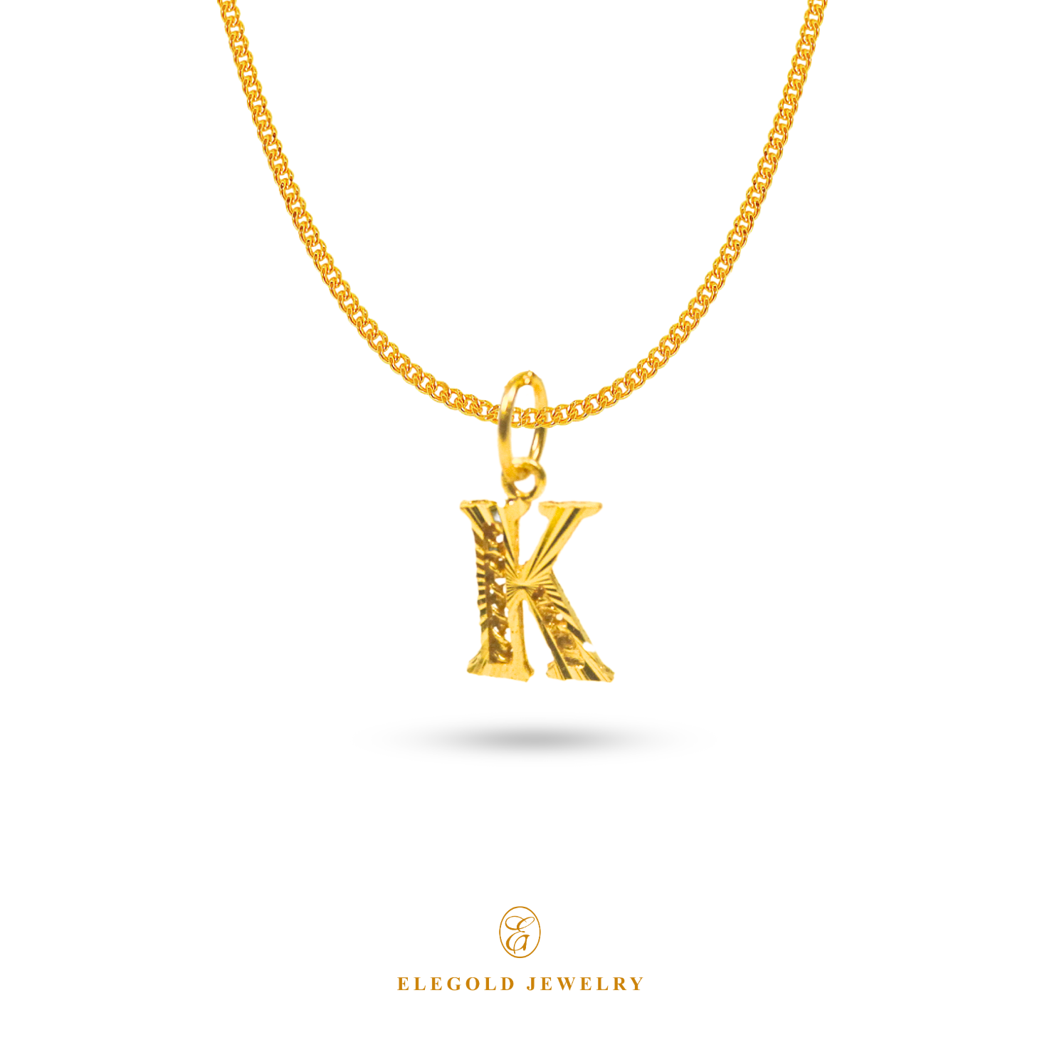 Elegold Alphabet Cutting Shiny Pendants Personalize 916 Gold