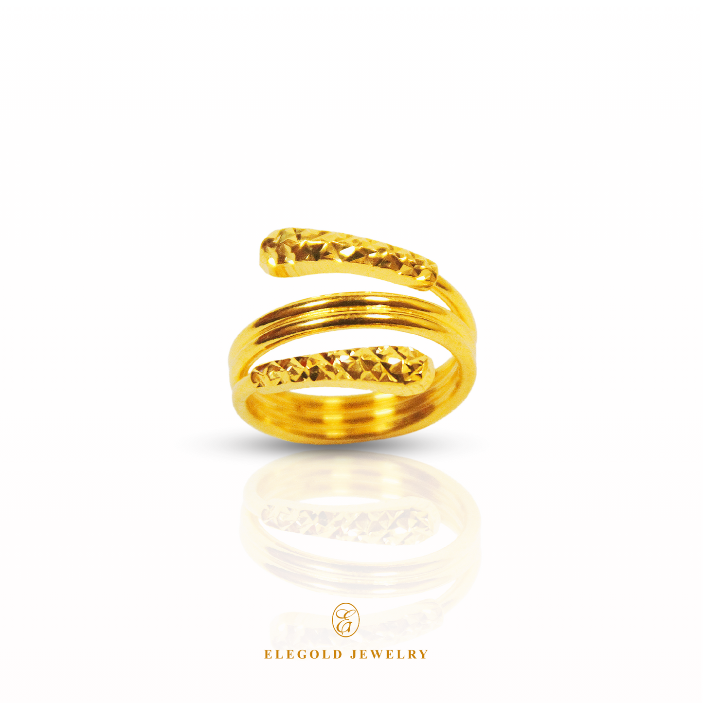 Elegold Twisted Layer Diamond Cut High Polish 916 Gold Ring - 20Q2U