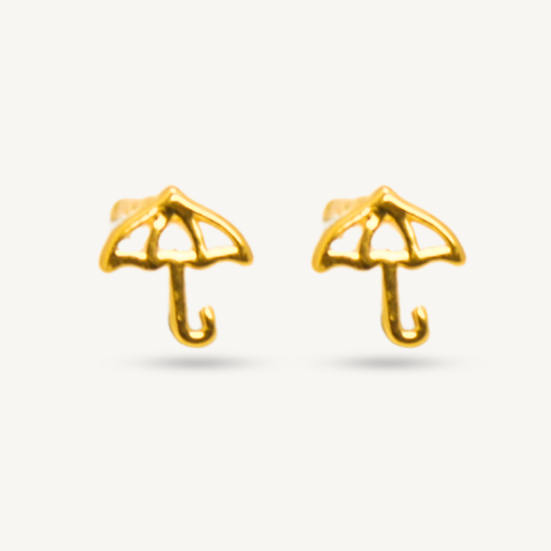 916 Gold Tiny Umbrella Simple Stud Earrings | Anting Simple Fesyen Payung Kecil Emas 916 | Elegold