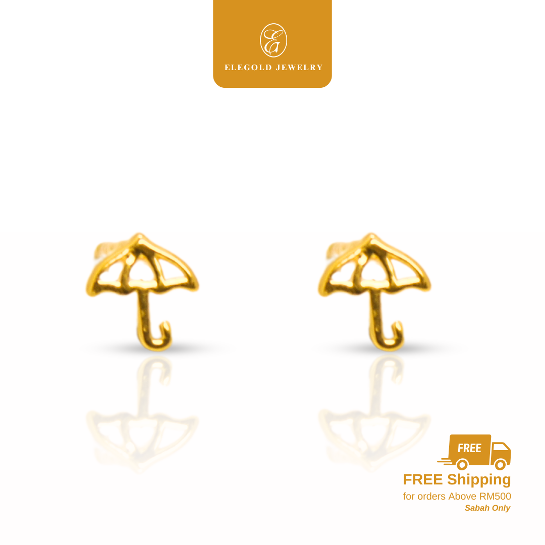 916 Gold Tiny Umbrella Simple Stud Earrings | Anting Simple Fesyen Payung Kecil Emas 916 | Elegold