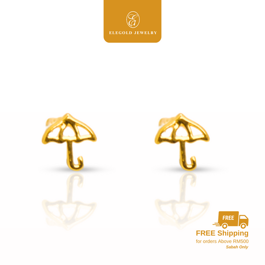 916 Gold Tiny Umbrella Simple Stud Earrings | Anting Simple Fesyen Payung Kecil Emas 916 | Elegold