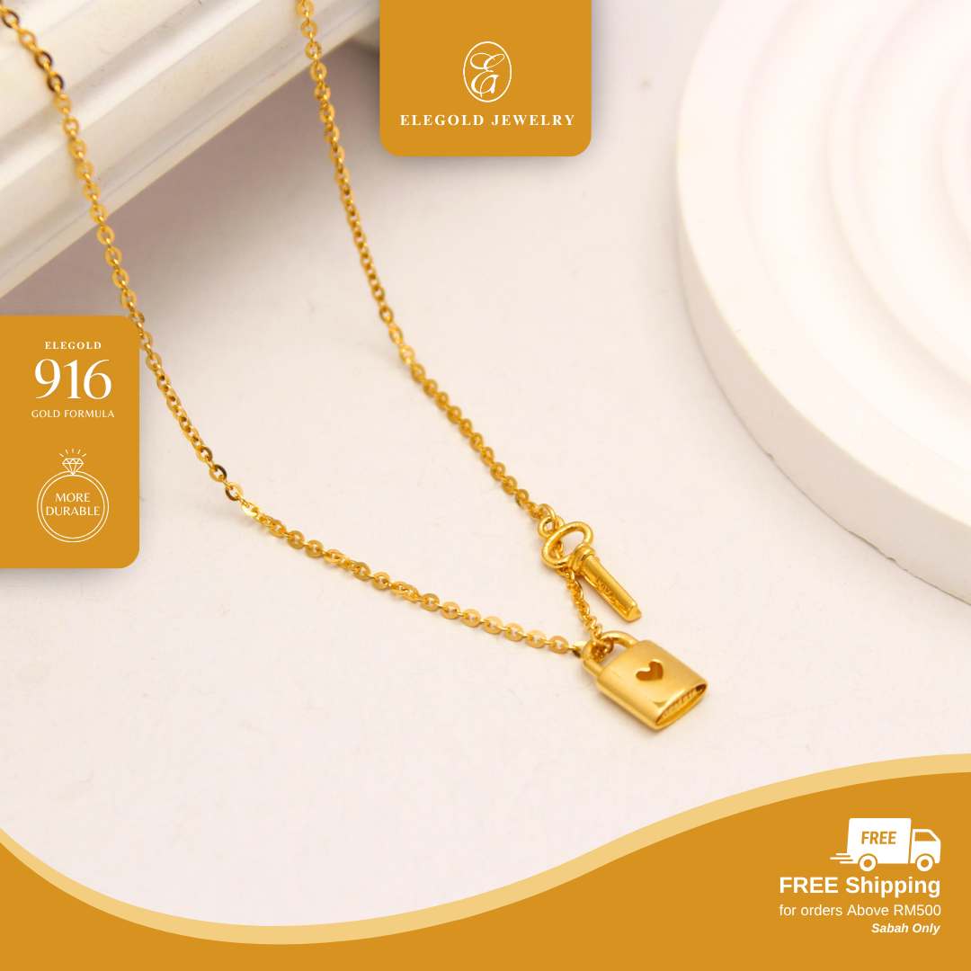 916G Key Lock Necklace Pendant Set Necklace Elegold - 20QPD