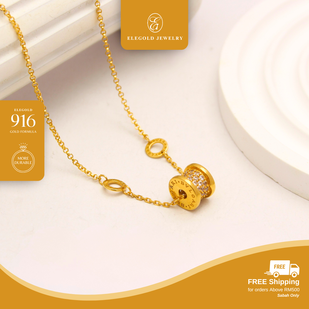 916G CZ Stone Roller Necklace Pendant Set Bracelet Elegold - 20QR3