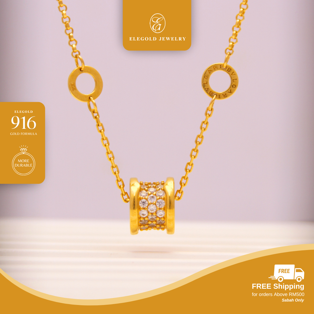 916G CZ Stone Roller Necklace Pendant Set Bracelet Elegold - 20QR3