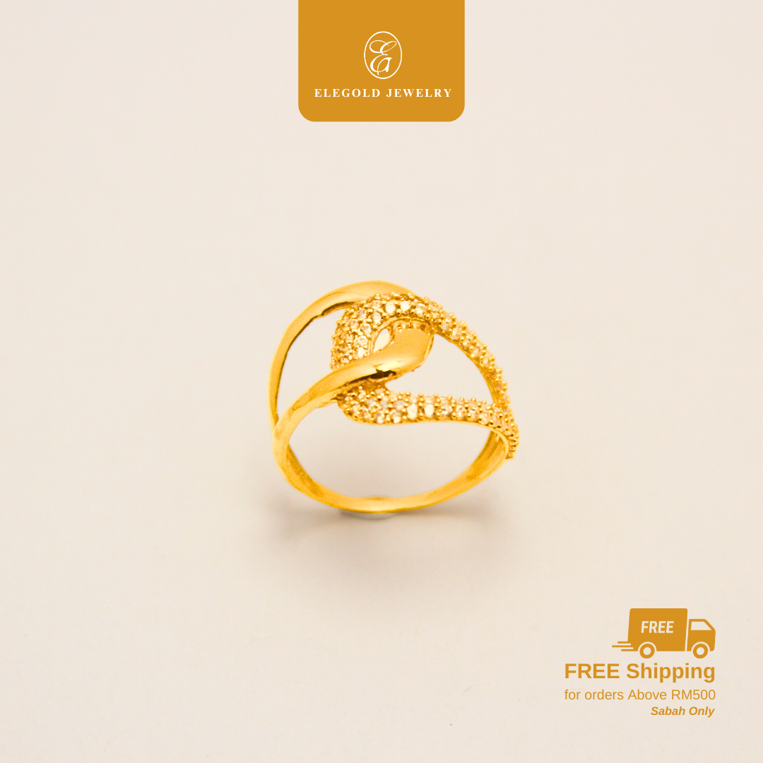 916 Gold Fesyen Shiny & Plain Mix Gold Ring | Cincin Fesyen Emas 916 | Elegold