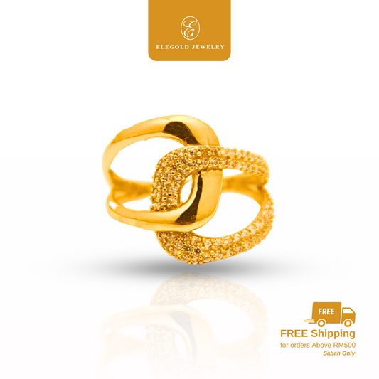 916 Gold Fesyen Shiny & Plain Mix Gold Ring | Cincin Fesyen Emas 916 | Elegold