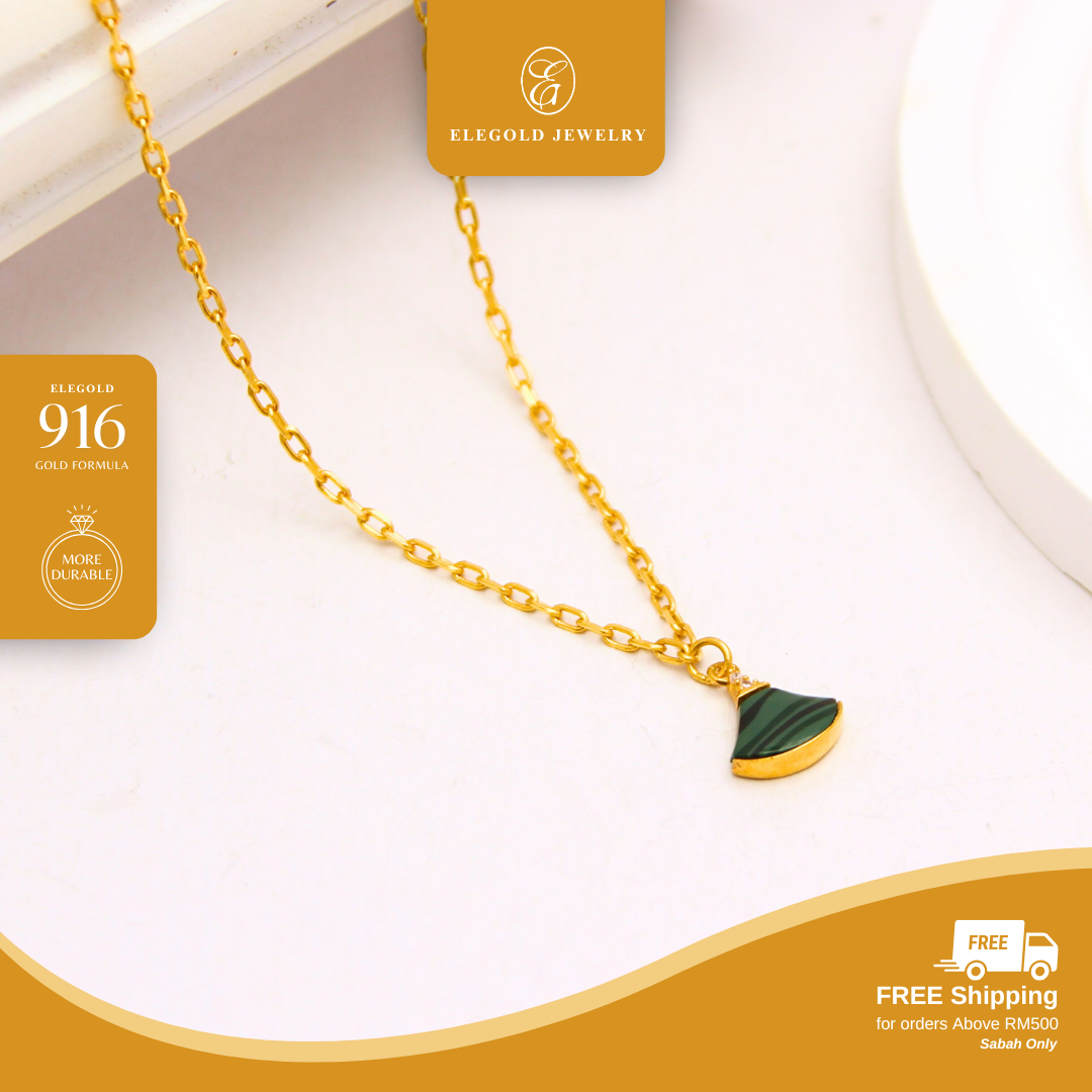 916G Green Fashion Stone Necklace Pendant Set Necklace Elegold - 20QW0