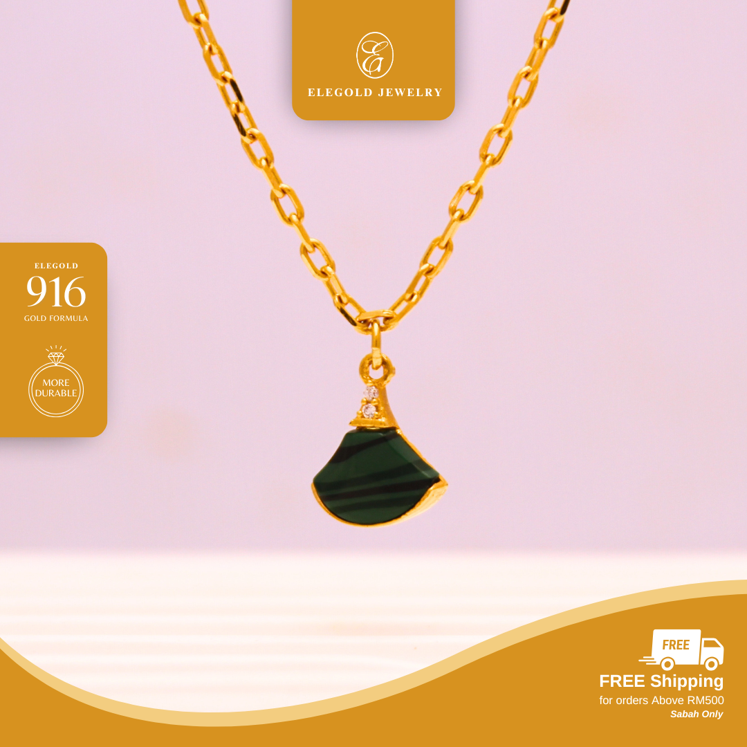 916G Green Fashion Stone Necklace Pendant Set Necklace Elegold - 20QW0