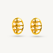 916 Gold Oval Round Shiny Abascus Earrings | Anting Kilat Bujur Abakus Emas 916 | Elegold