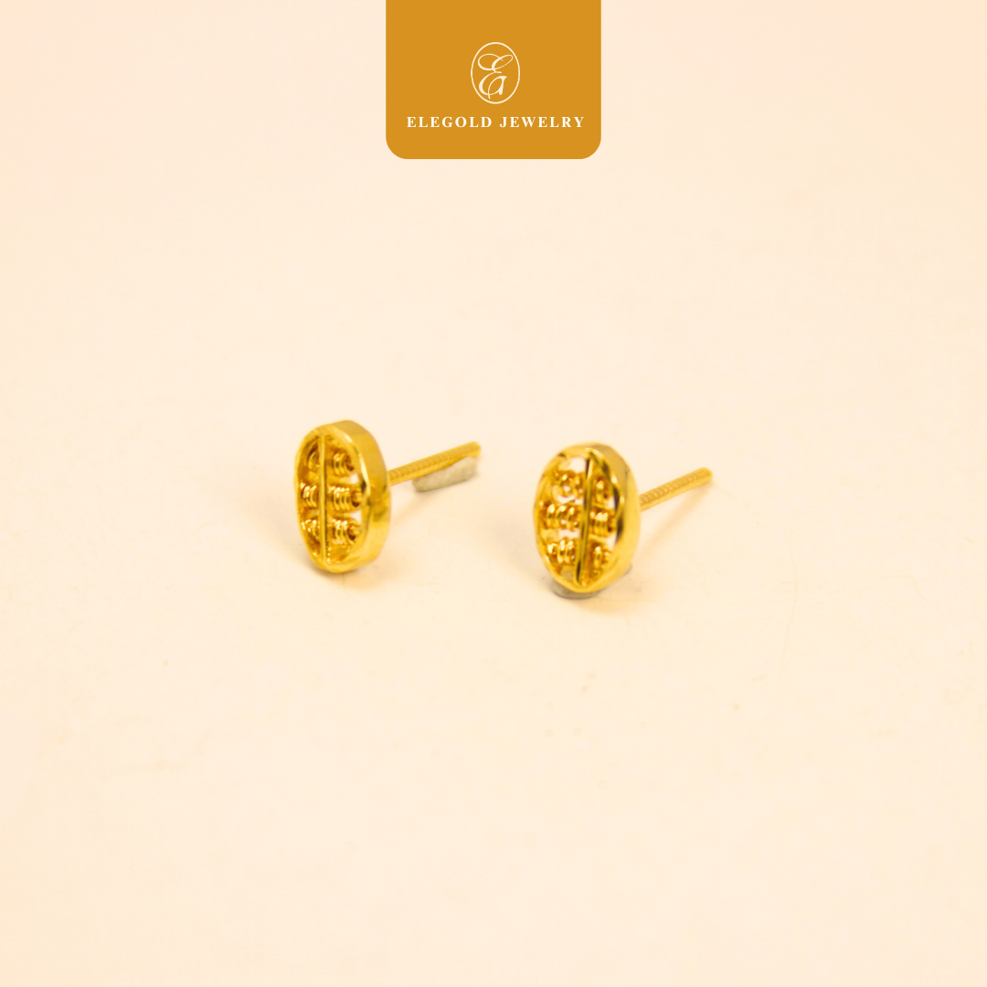 916 Gold Oval Round Shiny Abascus Earrings | Anting Kilat Bujur Abakus Emas 916 | Elegold
