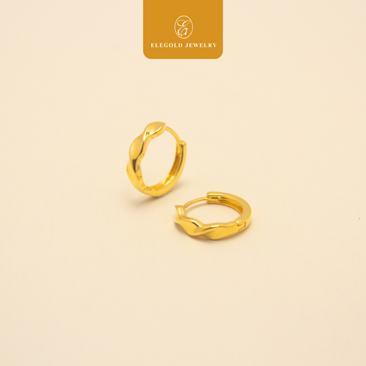 916 Gold Plain Trendy Wave Hoops Earrings | Subang Wave Emas 916 | Elegold