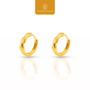 916 Gold Plain Trendy Wave Hoops Earrings | Subang Wave Emas 916 | Elegold