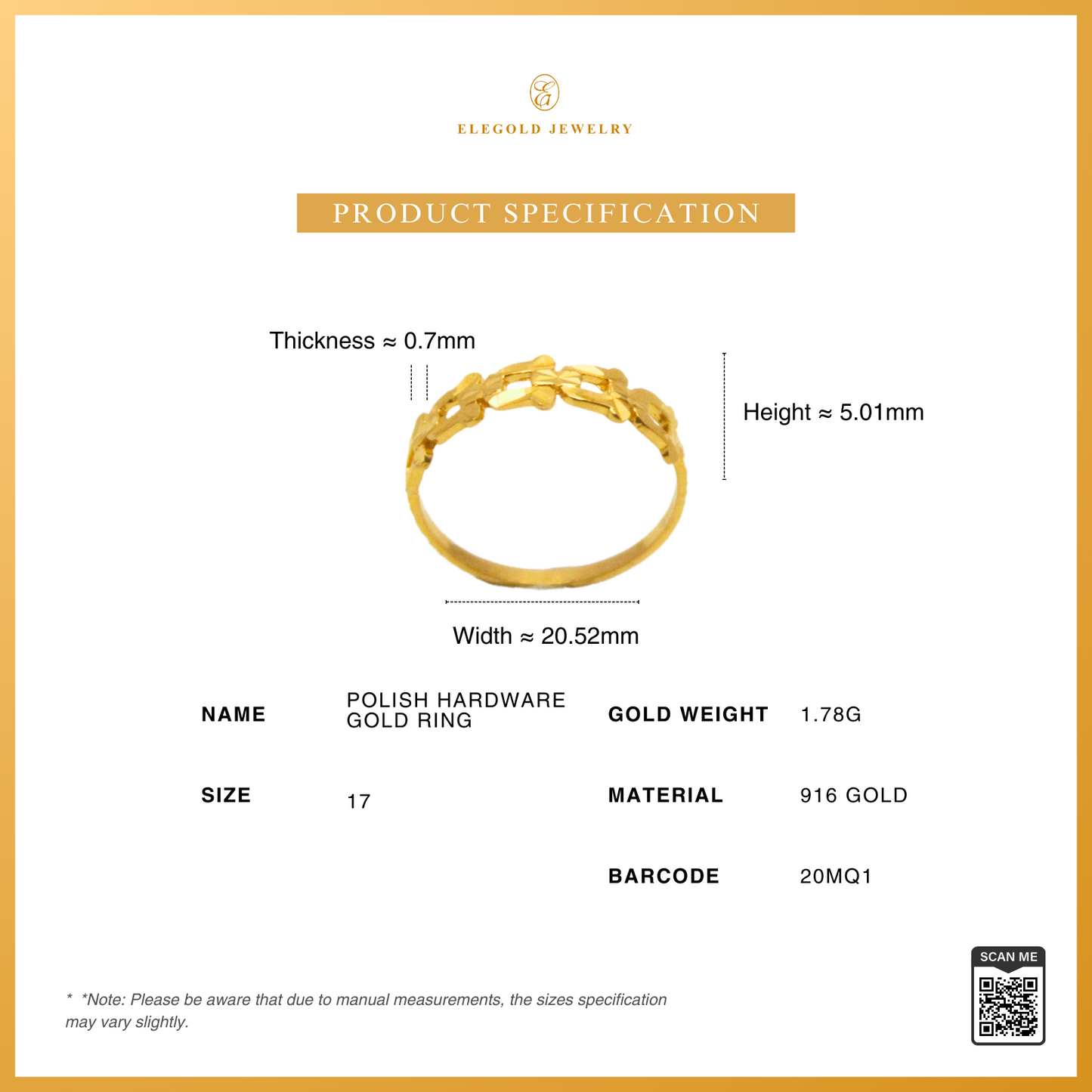 ELEGOLD Fesyen Hardware Gold Ring