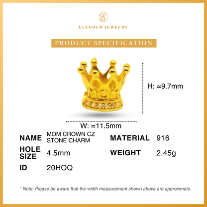 916 MOM Crown CZ Stone Loket Gold Charm | Elegold - 20H0Q