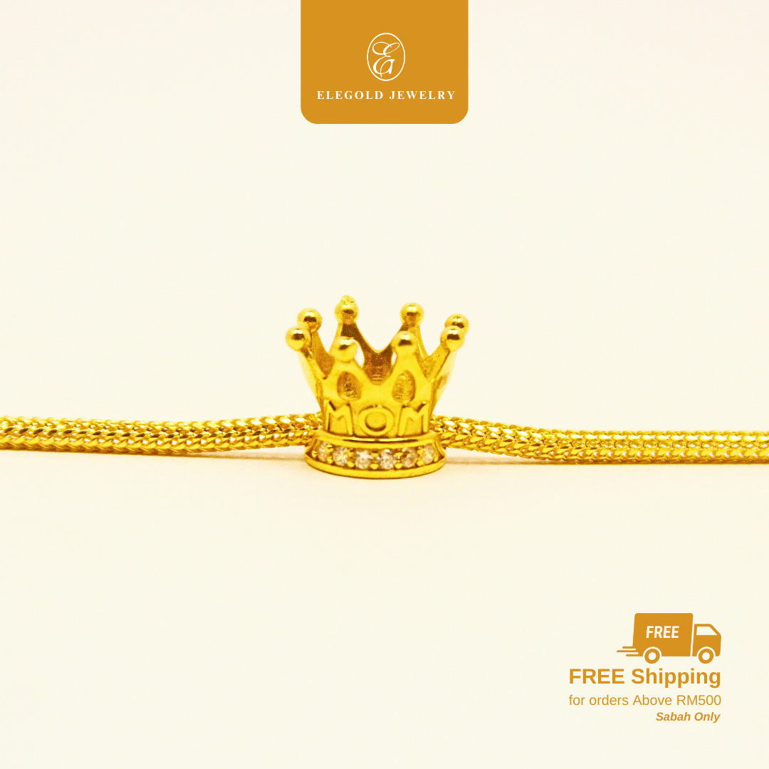 916 MOM Crown CZ Stone Loket Gold Charm | Elegold - 20H0Q