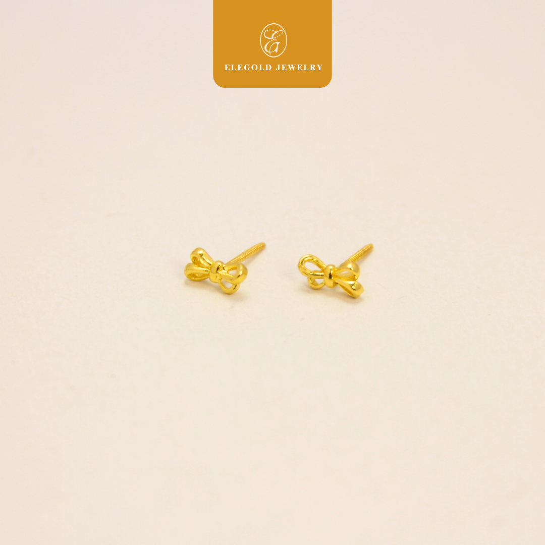 916 Gold Trendy Plain Simple Rope Stud Earrings | Anting-anting Tali Plain Fesyen Emas 916 | Elegold