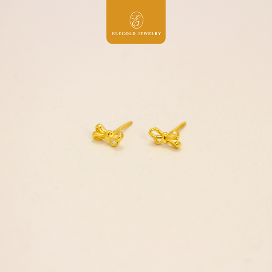 916 Gold Trendy Plain Simple Rope Stud Earrings | Anting-anting Tali Plain Fesyen Emas 916 | Elegold