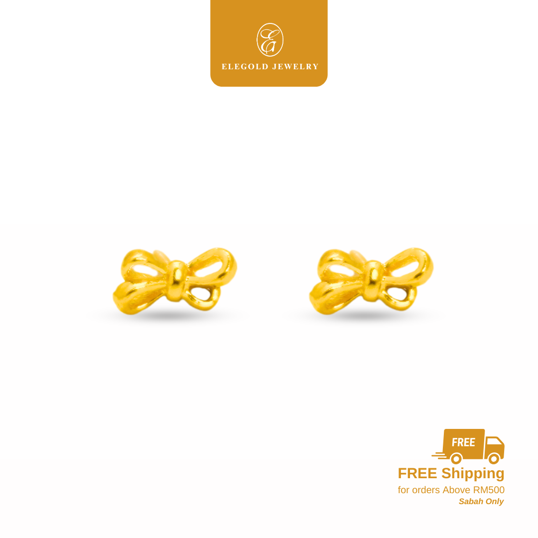 916 Gold Trendy Plain Simple Rope Stud Earrings | Anting-anting Tali Plain Fesyen Emas 916 | Elegold