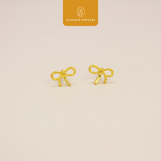 916 Gold Trendy Plain Simple Rope Stud Earrings | Anting-anting Tali Plain Fesyen Emas 916 | Elegold